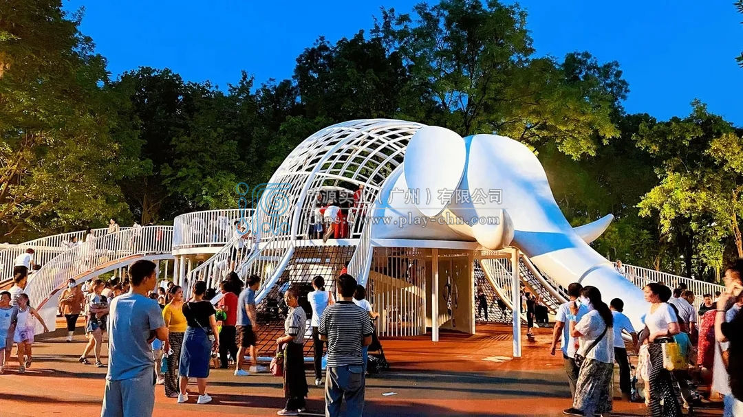 大象造型繩網攀爬滑梯組合設備